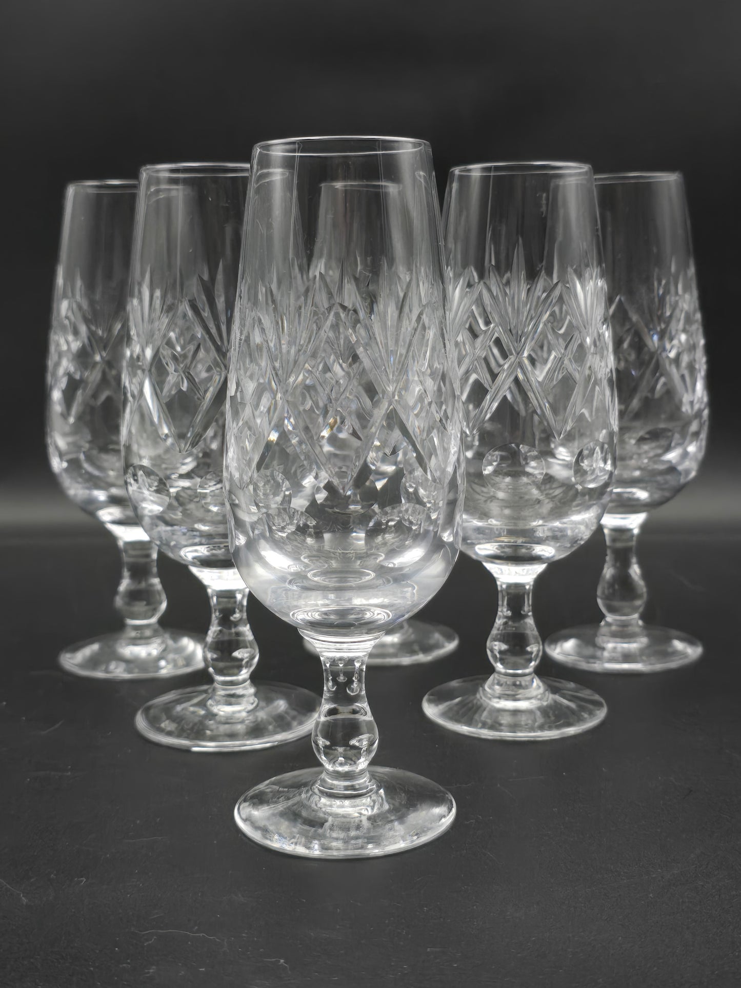 Set of 6 Royal Doulton Georgian Pattern short stemmed Crystal Champagne Flutes. 200ml