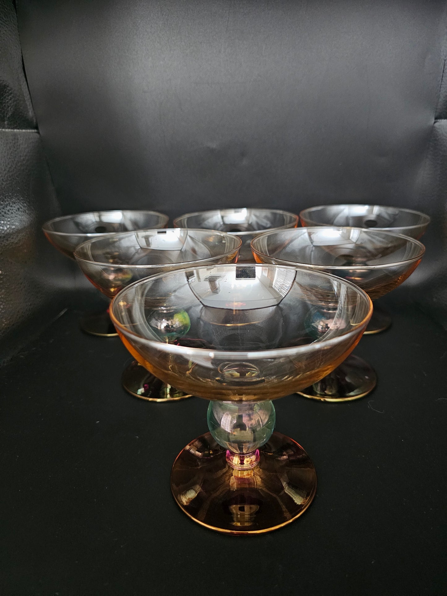 Vintage set of 6 Tri Coloured Crystal Dessert or starter bowls Bowls by Krosno Poland