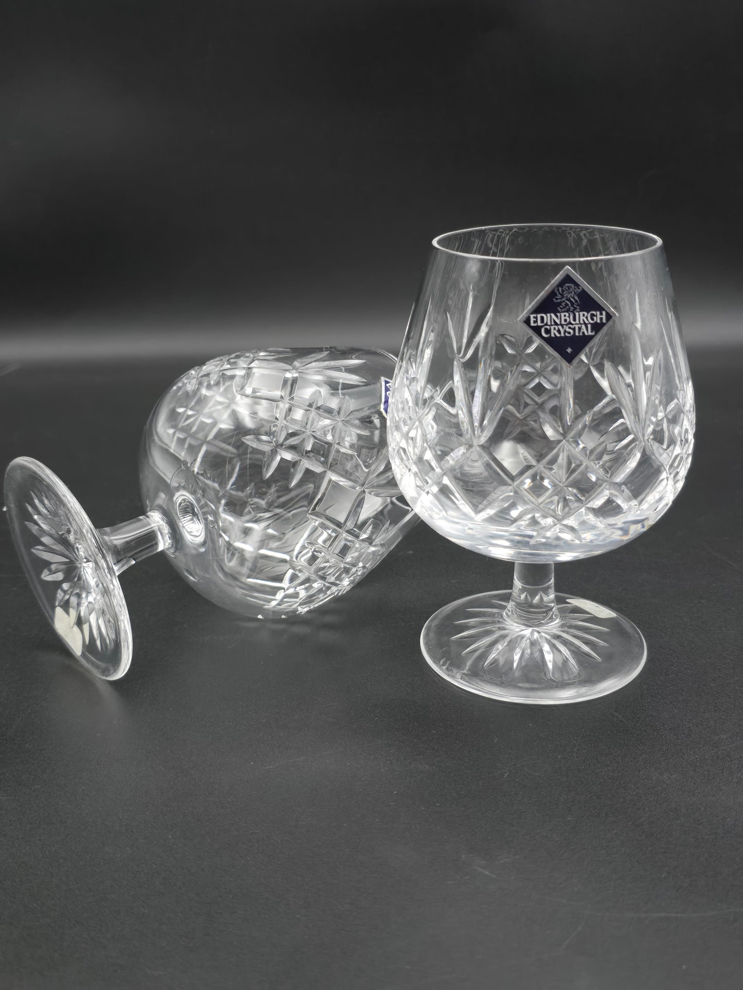 Pair of Edinburgh Crystal Lomond Pattern Crystal Brandy glasses 12oz