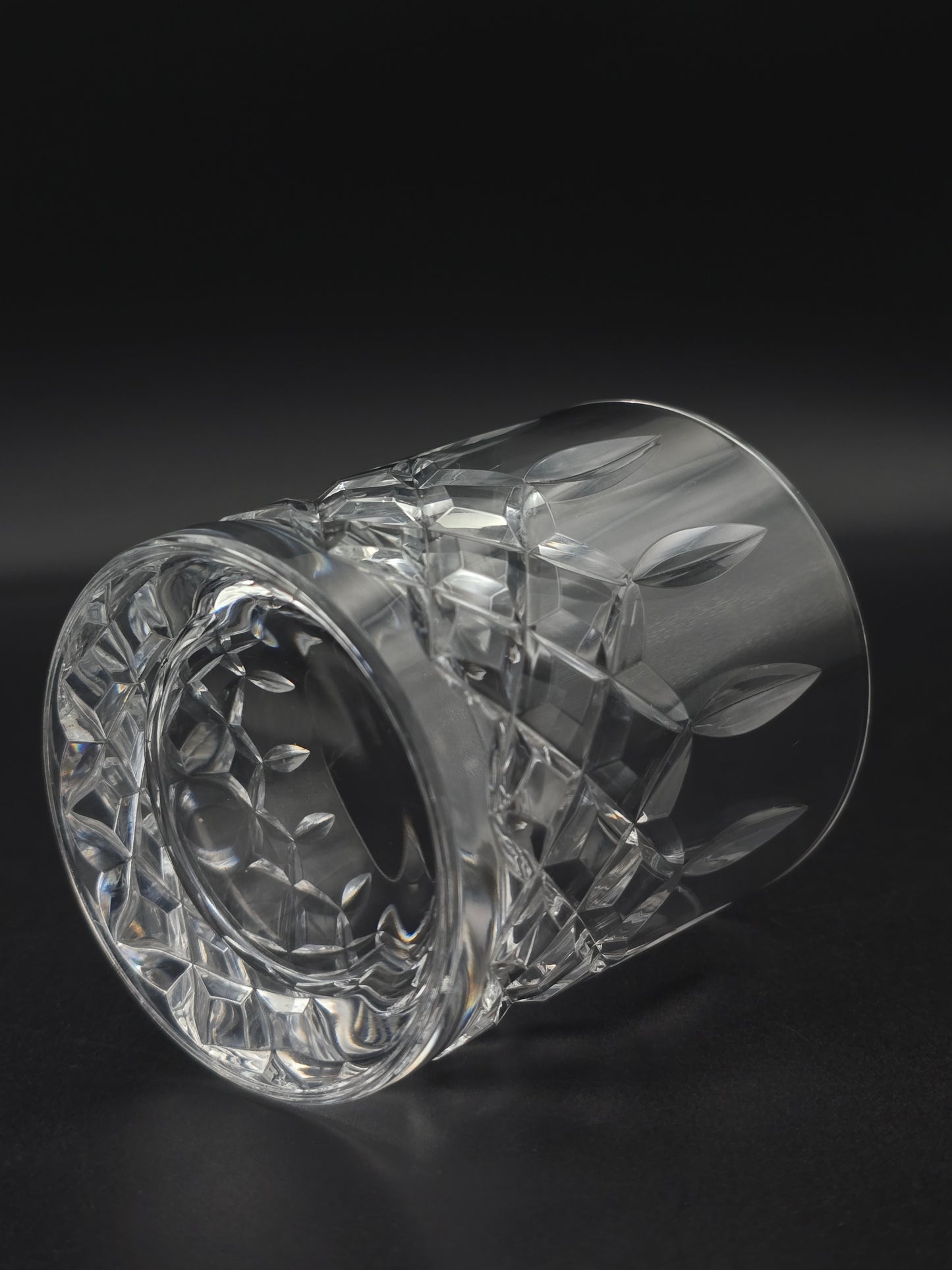 Set of 6 Vintage Heavy Crystal Tumblers, 275ml / 10oz with Cross & Flute Pattern, Plain Base, 8.5cm Tall, Barware Gift