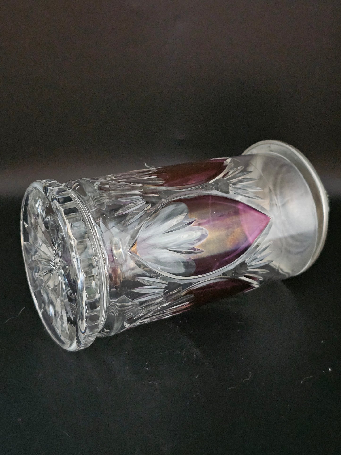 Crystal Beer Stein with Pewter Lid & Purple decoration