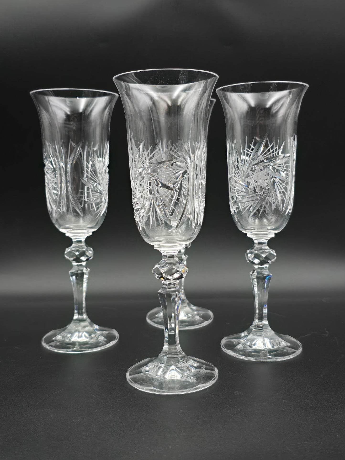Set of 4 Bohemian Crystal Champagne Flutes | Czechoslovakia Cut Crystal | Wedding Toast Glasses | 200ml | Vintage Czech Glass