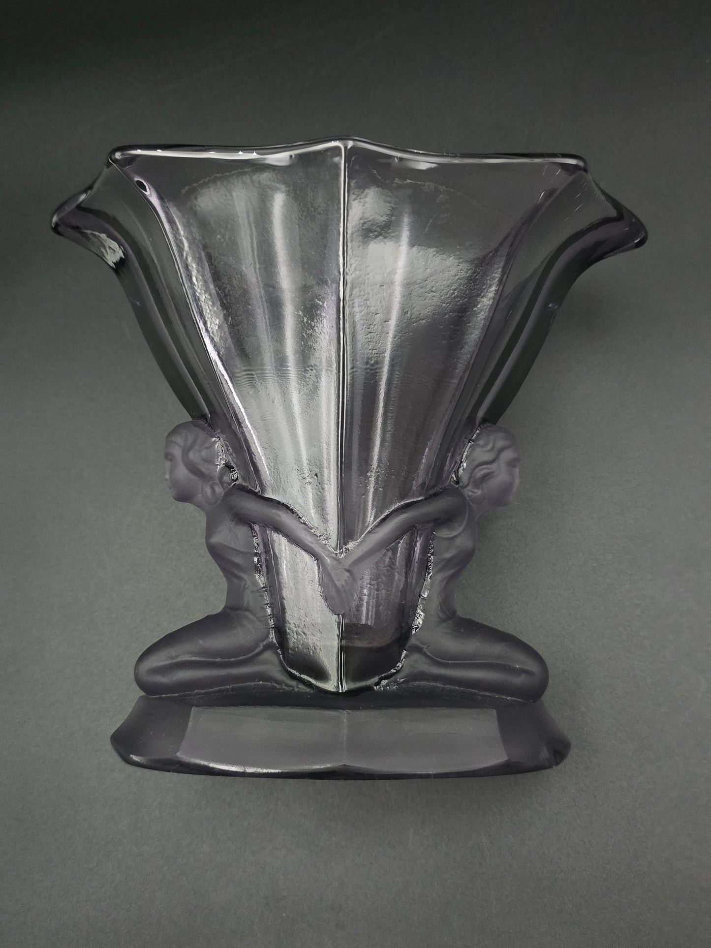 Art Deco Mauve Frosted Glass Vase by Walther & Söhne—16.5 cm Vintage German Pressed Glass