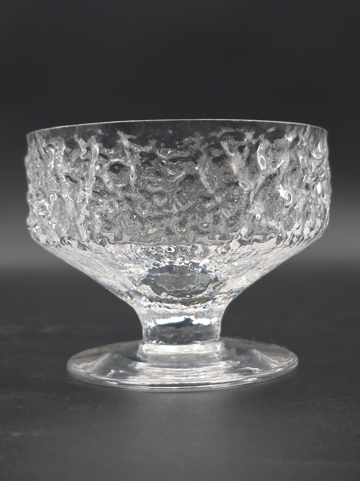 Set of 6 Whitefriars “Glacier/Bark” Dessert Bowls by Geoffrey Baxter – Mid‑Century Textured Glass, Perfect Condition