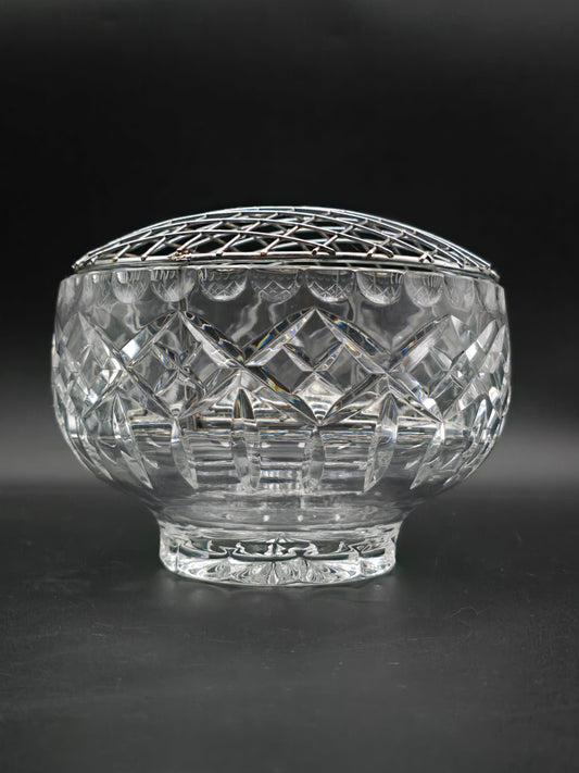 Large Vintage Crystal Rose Posy Bowl – Fluted & Cross-Cut Design with Star-Cut Base – 6.5” Wide, 1.4kg