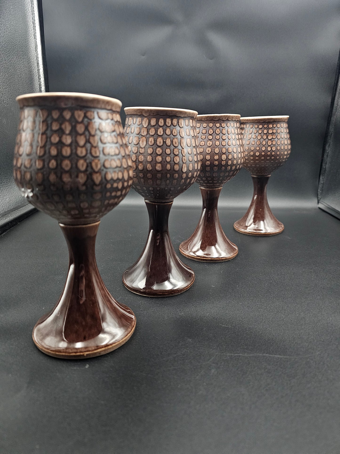 Iden Pottery Rye, Sussex 1970s stoneware wine goblets. Set of 4