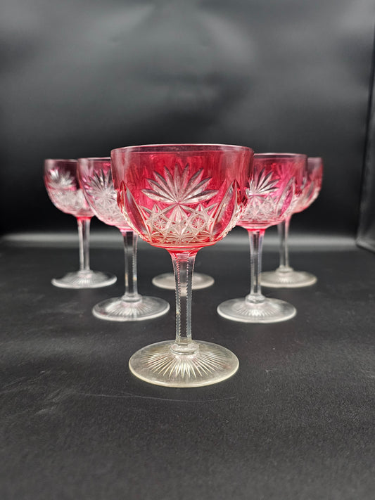 Beautiful set of 6 Cranberry Pink Crystal Coupes 150ml