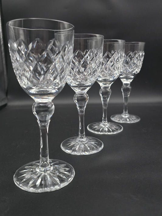 Set of 4 English Crystal Wine glasses. Webb Thomas. Dennis Diamonds pattern. 175ml