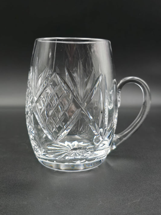 Vintage Oval Crystal Beer Tankard – Cut Glass with Star Base, Flutes & Cross Hatch – Heavy Unmarked Barware