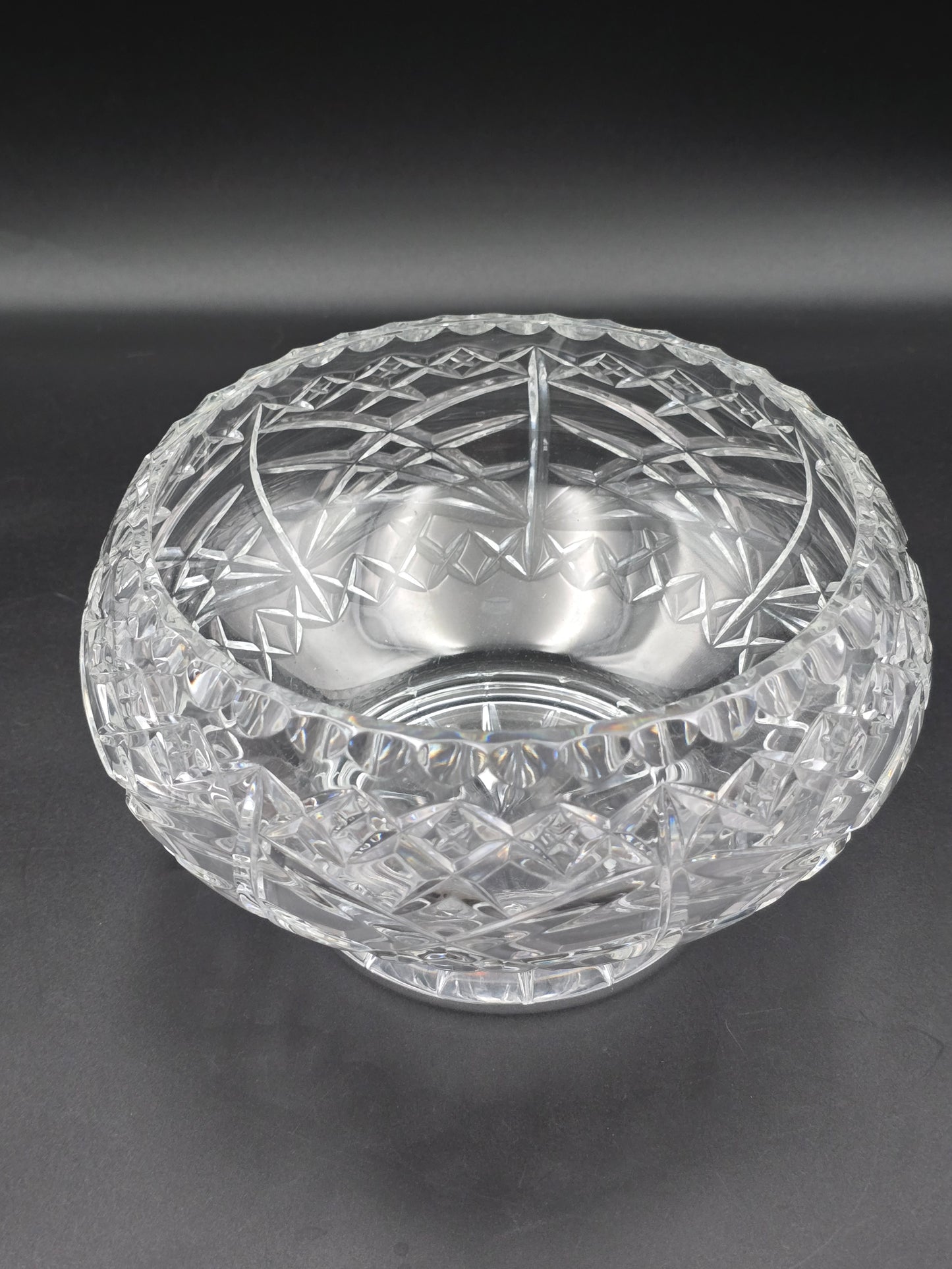 Large Vintage Lead Crystal Rose Posy Bowl – 7.5” Wide, 1.6kg, Star Cut Base & Cross Pattern, Heavy Centrepiece