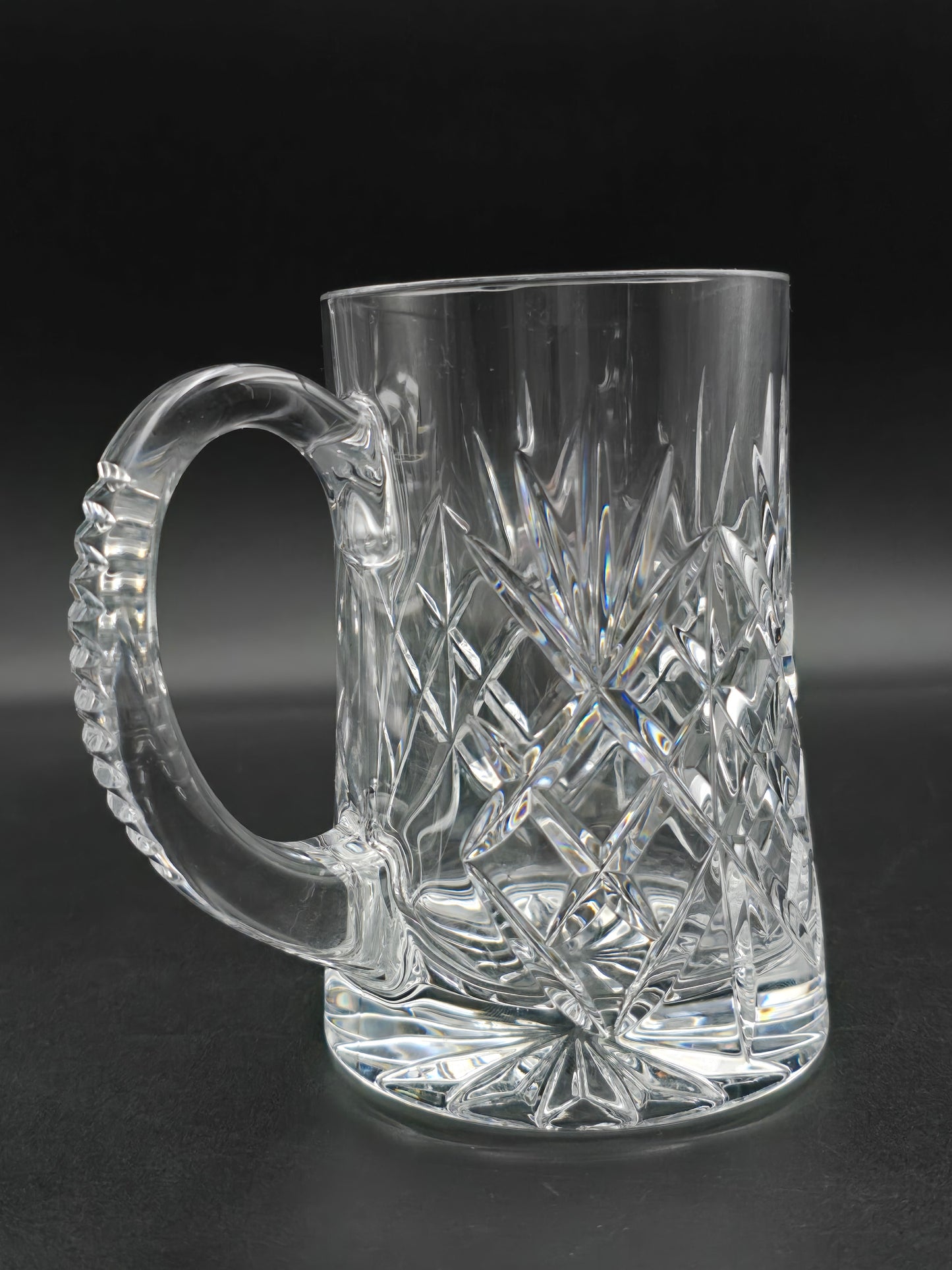 Vintage Cut Crystal Beer Tankard – One Pint Heavyweight Glass Mug – 14cm Tall, 8cm Rim – Ideal Gift for Him, Possibly Edinburgh Crystal
