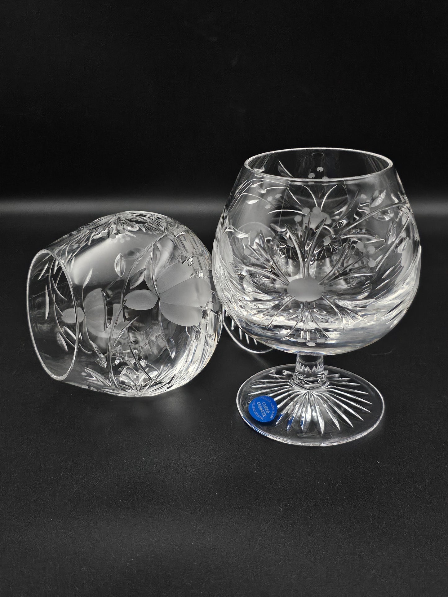 Pair of Cameo Crystal English Handmade Brandy Cognac glasses 10oz