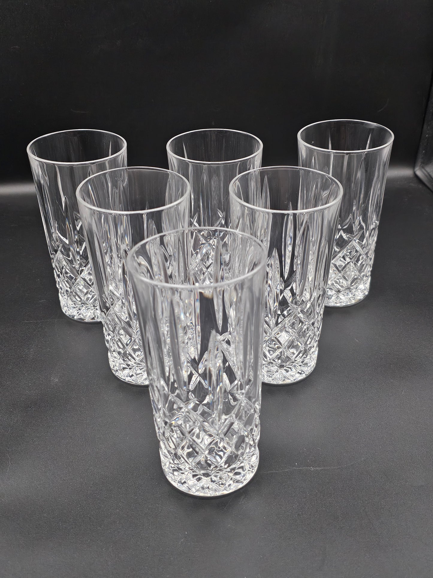 Set of 6 Crystal Hi Ball Tumblers 360ml 15cm tall. Star pattern base