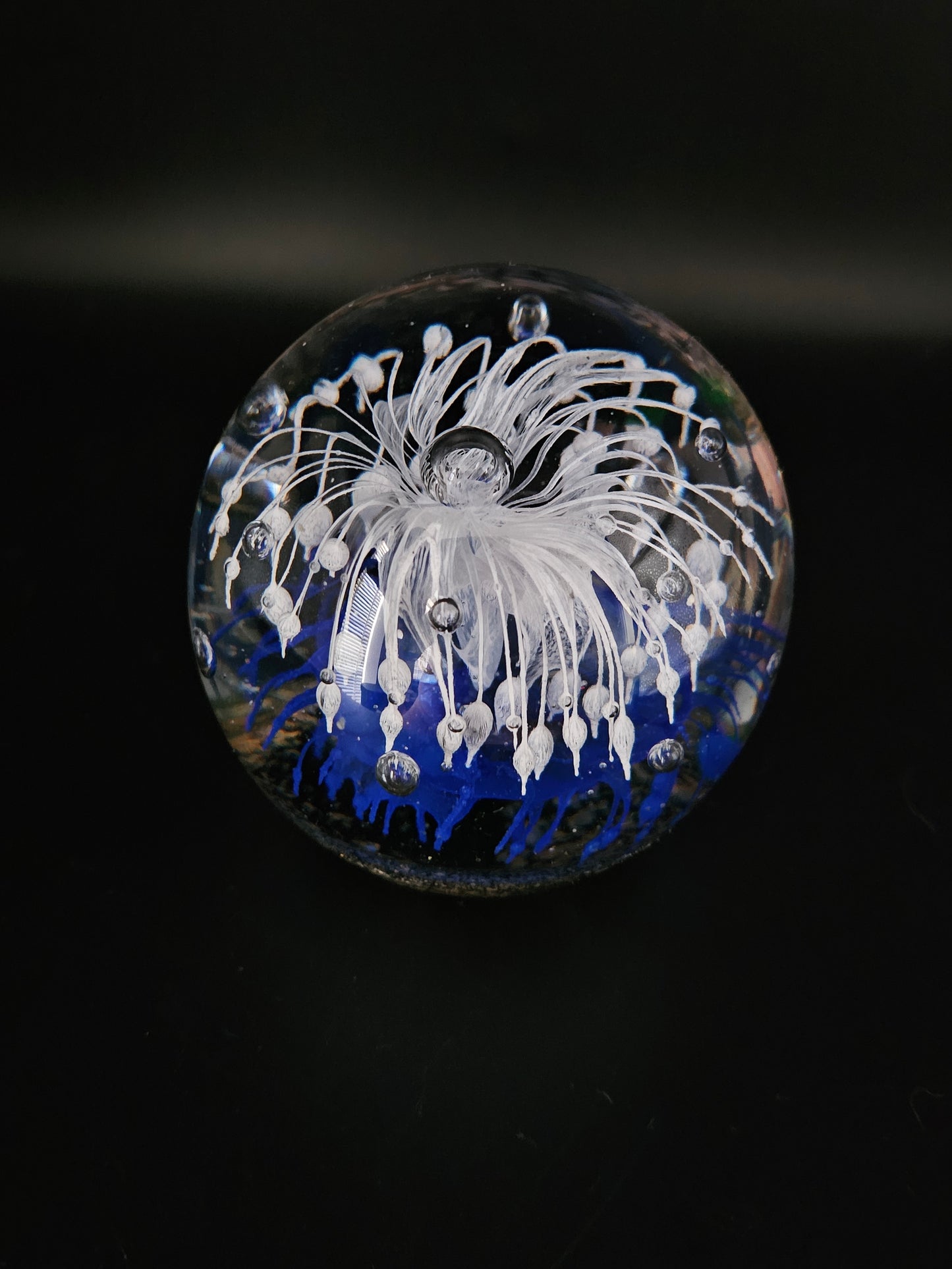 Large Glass Blue & White Paperweight. 1.3kg!