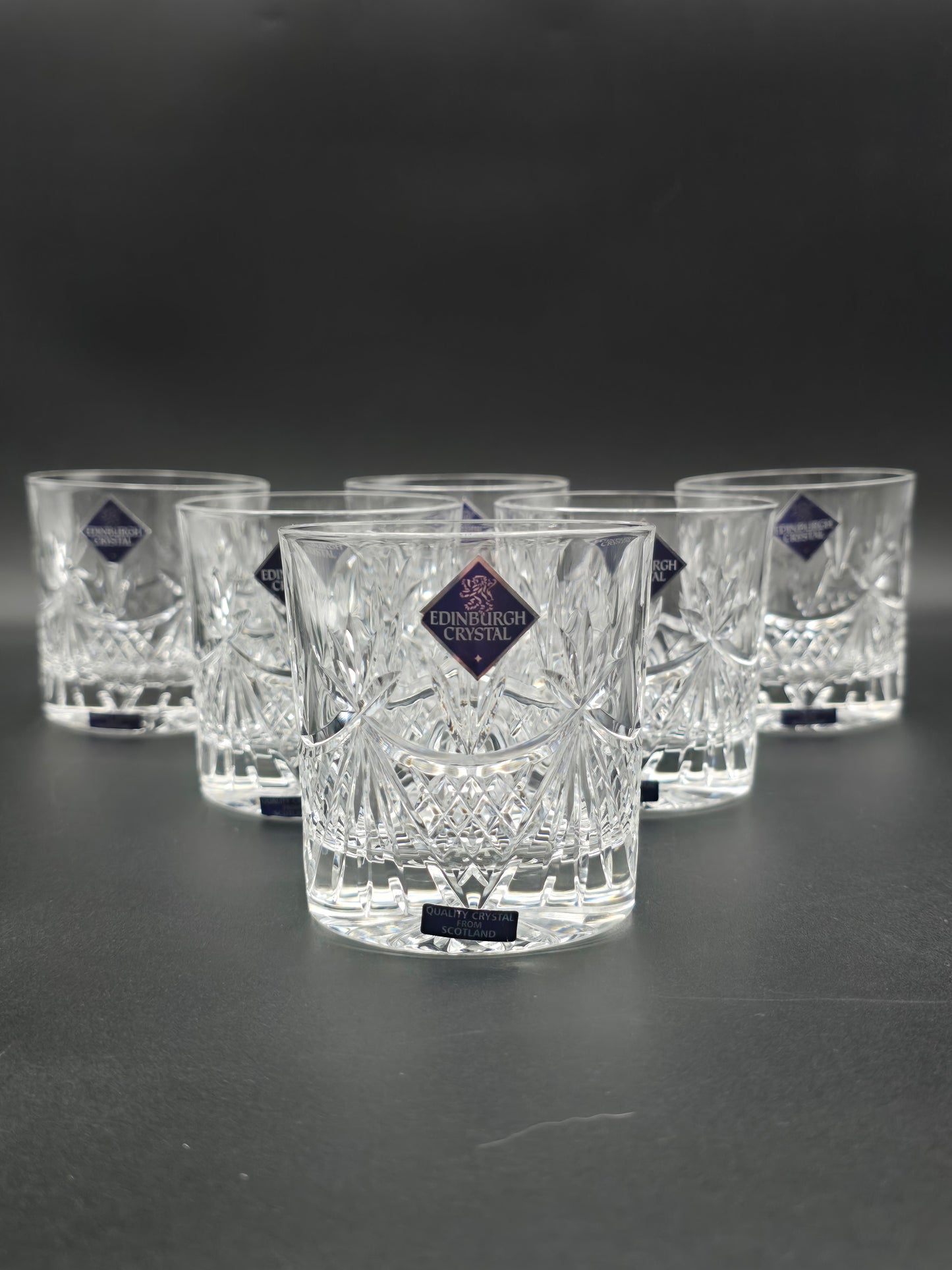 Set of 6 Edinburgh Crystal EDI41 Pattern Crystal Whisky Tumblers. 10oz. Boxed.