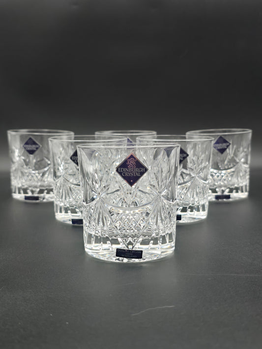 Set of 6 Edinburgh Crystal EDI41 Pattern Crystal Whisky Tumblers. 10oz. Boxed.