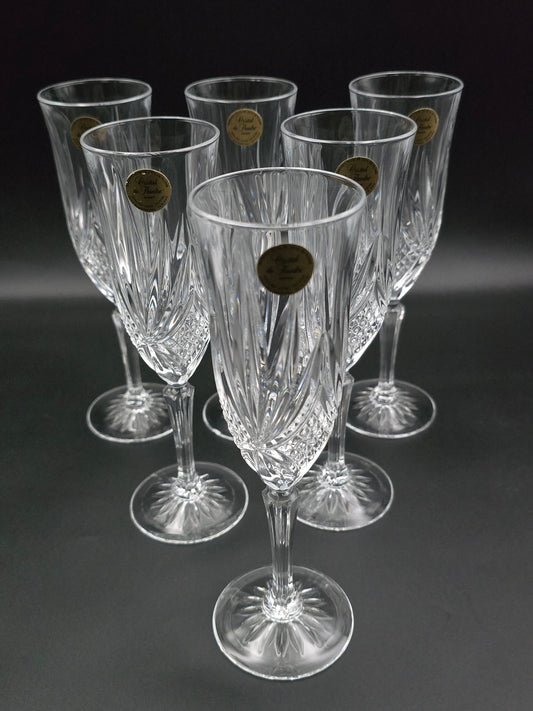 Set of 6 Cristal de Flandre “Salzburg” Champagne Flutes – 24% Lead Crystal, France, 160 ml