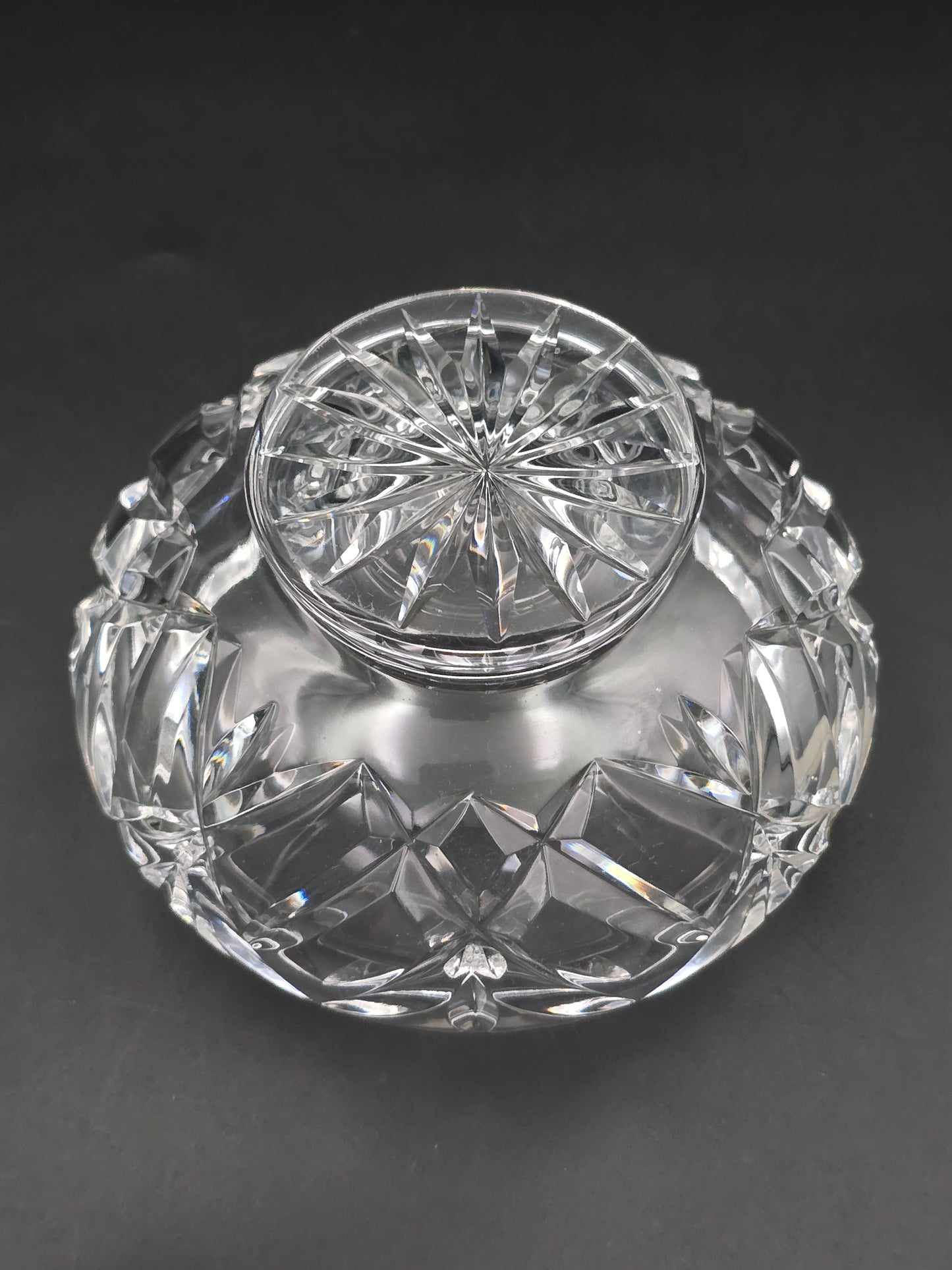 Bohemia Crystal Small Rose Posy Bowl with Star Base & Wire Mesh Frog, 4.5" Vintage Czech Crystal Vase