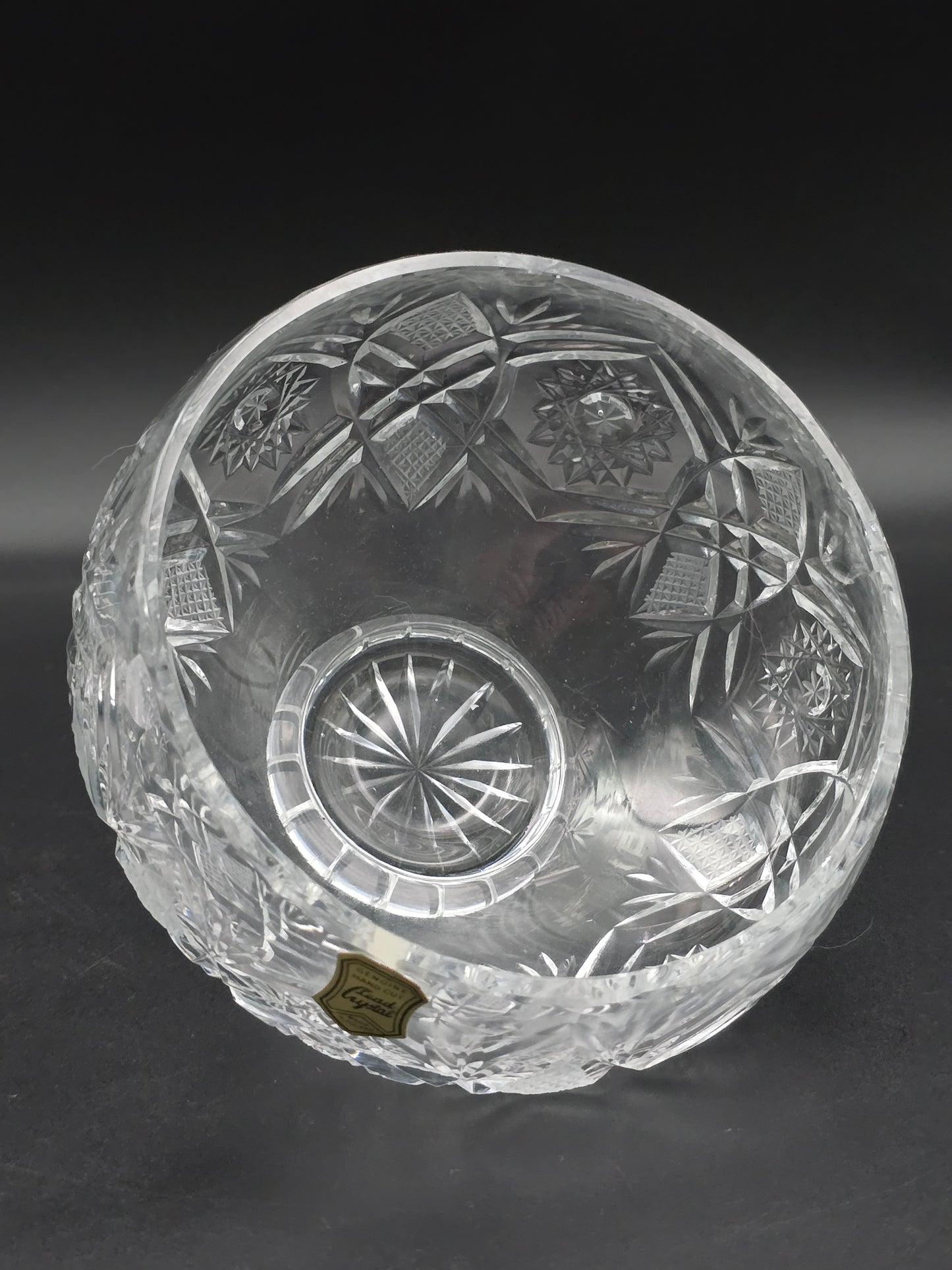 Vintage Lead Crystal Rose Posy Bowl with Star-Cut Base, 5.5" Tall, Elegant Table Vase, Likely Czech Bohemia Crystal