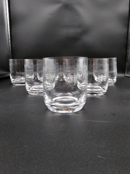 Set of 7 Etched Crystal Tumblers. Ideal for Whisky/Gin/Vodka, Water or Juice. 300ml / 11oz