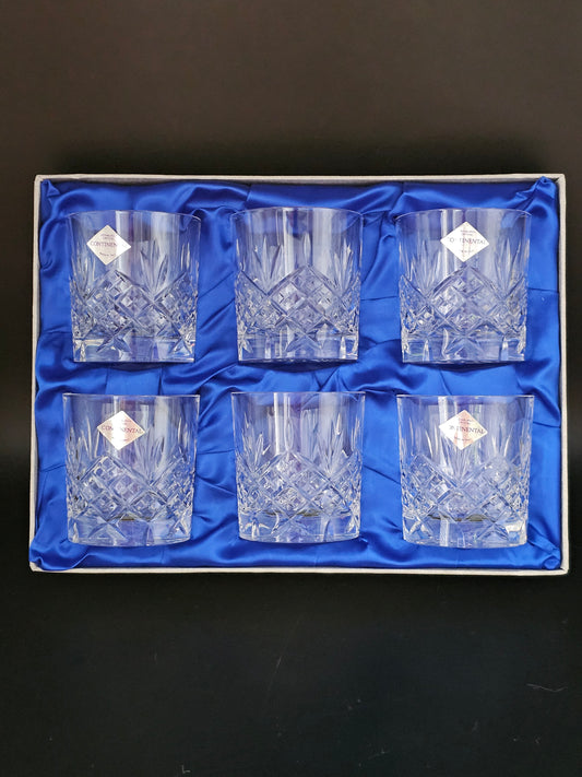 Edinburgh Crystal Continental Collection Pattern Whisky Tumbers. Set of 6 Boxed. 7oz