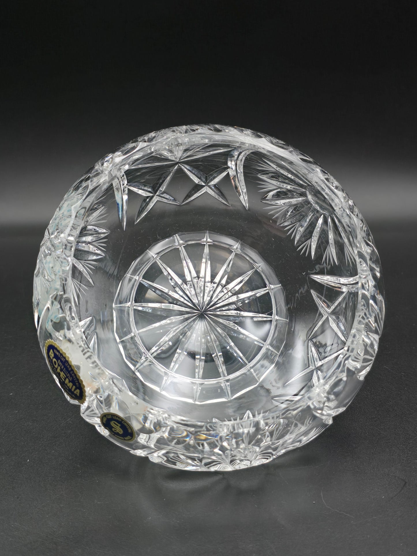 Bohemia Lead Crystal Rose Bowl with Double Mesh Frog – 6” Boxed, Hand Cut Star Base, Made in Czechoslovakia