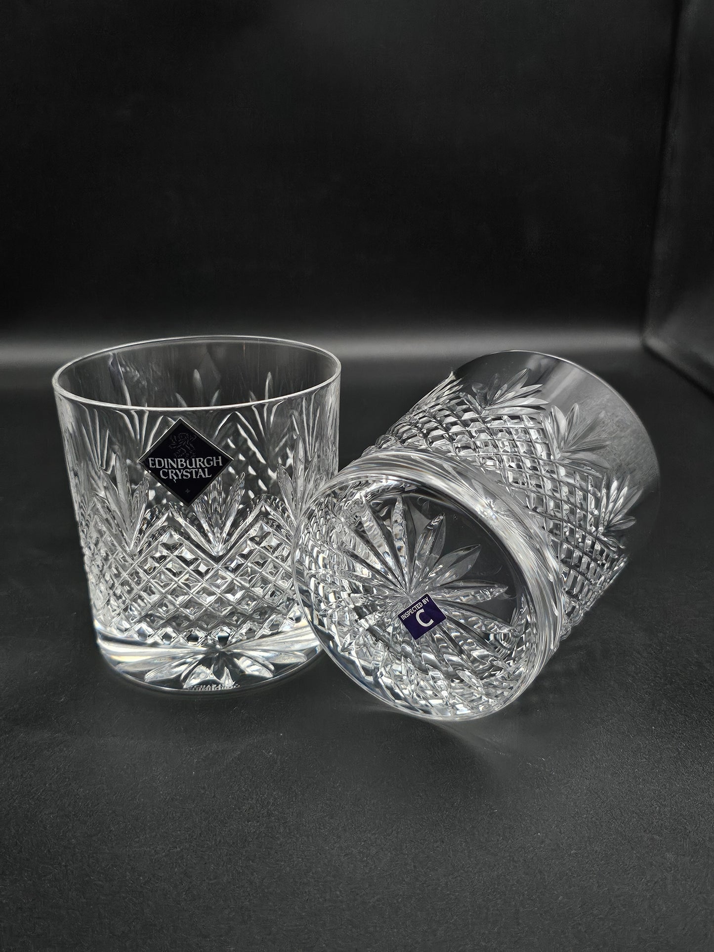 Edinburgh Crystal Tweed Pattern Pair of Crystal Tumblers. 9oz