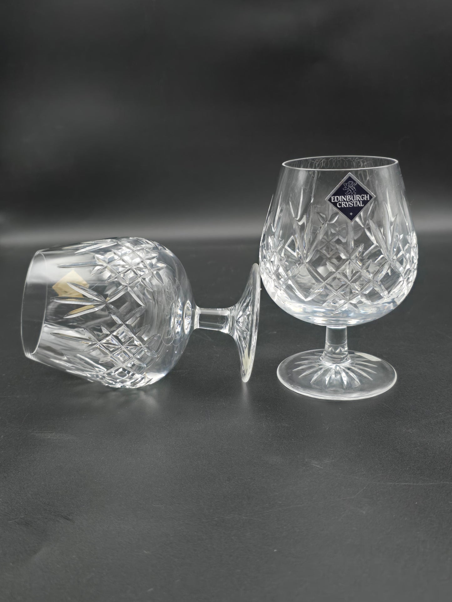 Pair of Edinburgh Crystal Lomond Pattern Crystal Brandy glasses 12oz