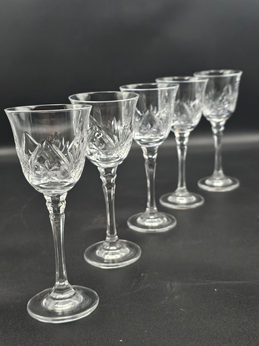 Set of 5 tall stemmed Crystal Liqueur or Sherry glasses 70ml