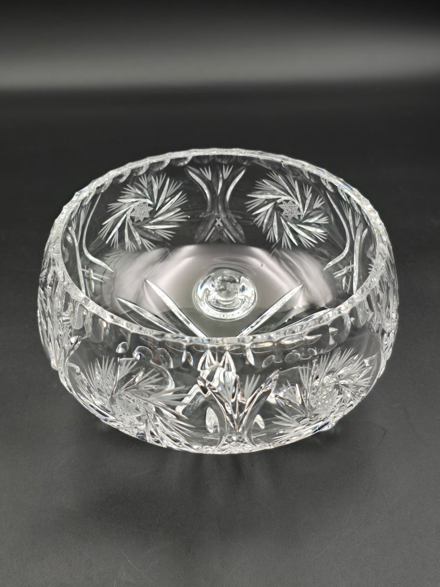 Vintage 5" Pinwheel Cut Crystal Rose Bowl with Silver Wire Mesh & Footed Base – Elegant Small Centrepiece