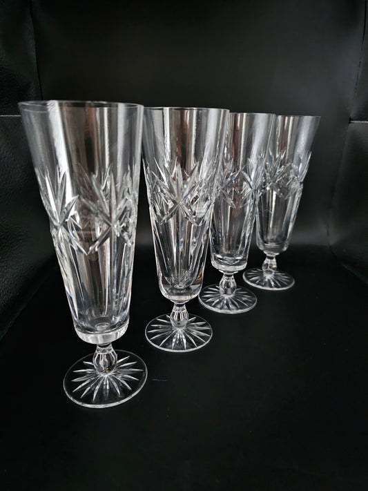 Set of 4 Large short stemmed Crystal Champagne Flutes 250ml