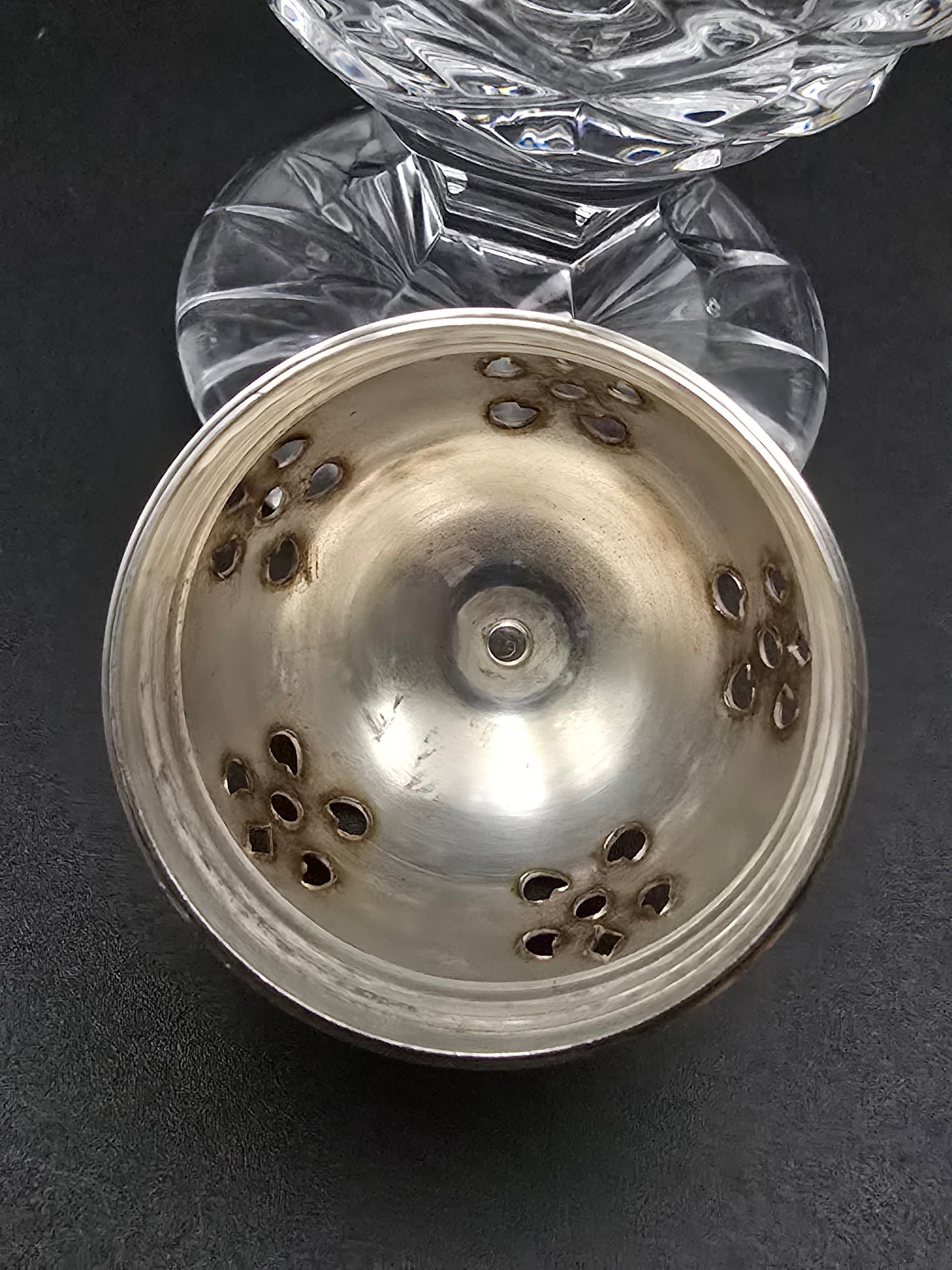 Large Vintage cut glass sugar shaker. 20cm tall.