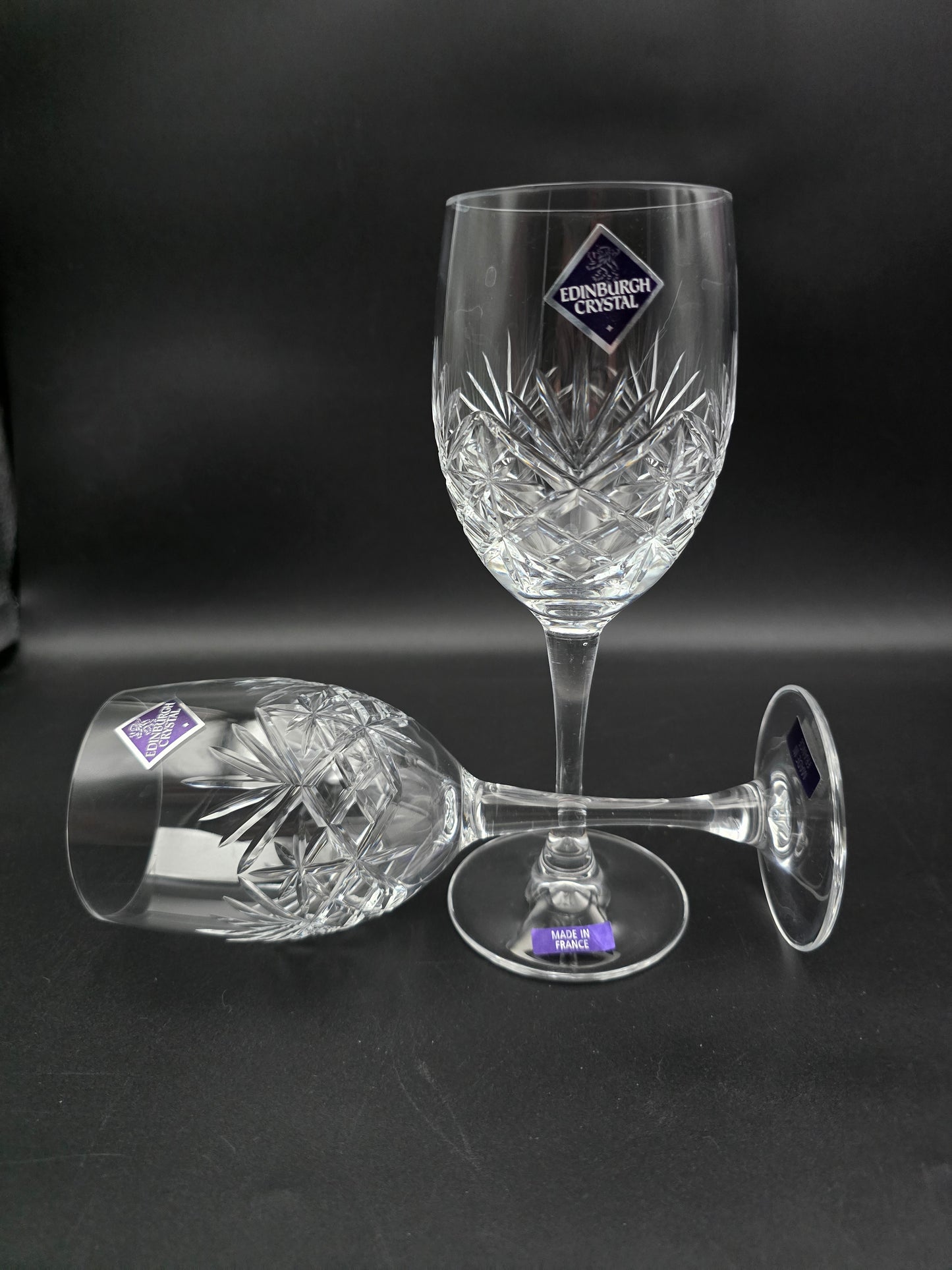 Pair of Large Edinburgh Crystal Duet Pattern Crystal wine glasses 250ml 18.5cm tall.