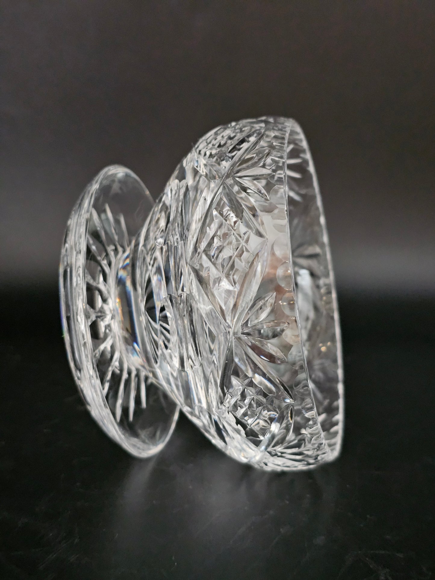 Set of 6 Royal Doulton Georgian Pattern Crystal Starter or Dessert dishes with lipped saucers.