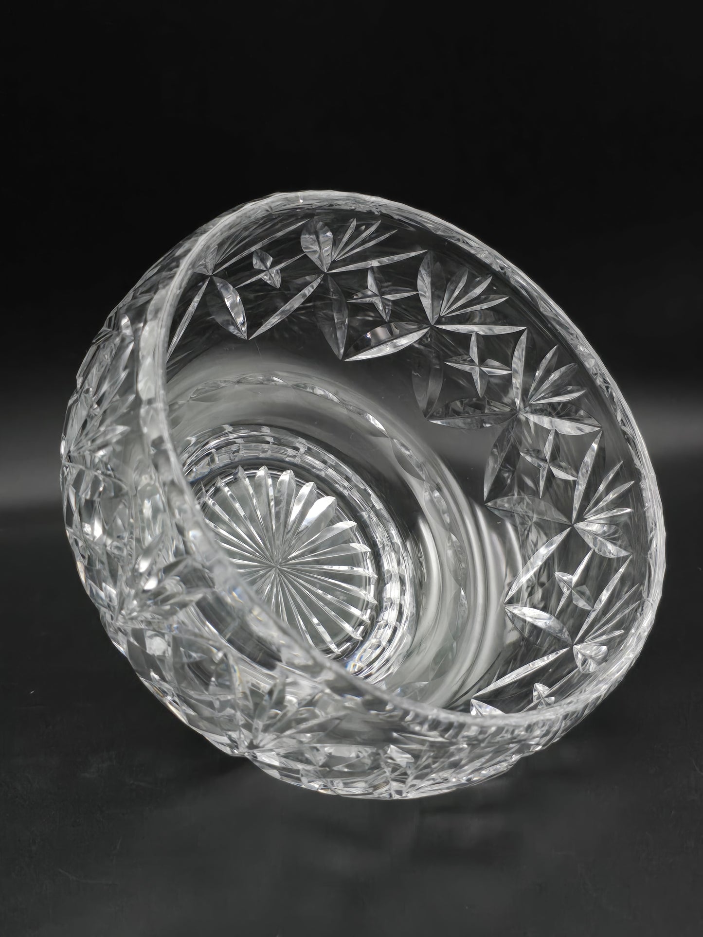 Large Heavy Vintage Crystal Rose Posy Bowl with Fluted & Cross-Cut Design – 2kg – 7.5” Wide, 6” Tall