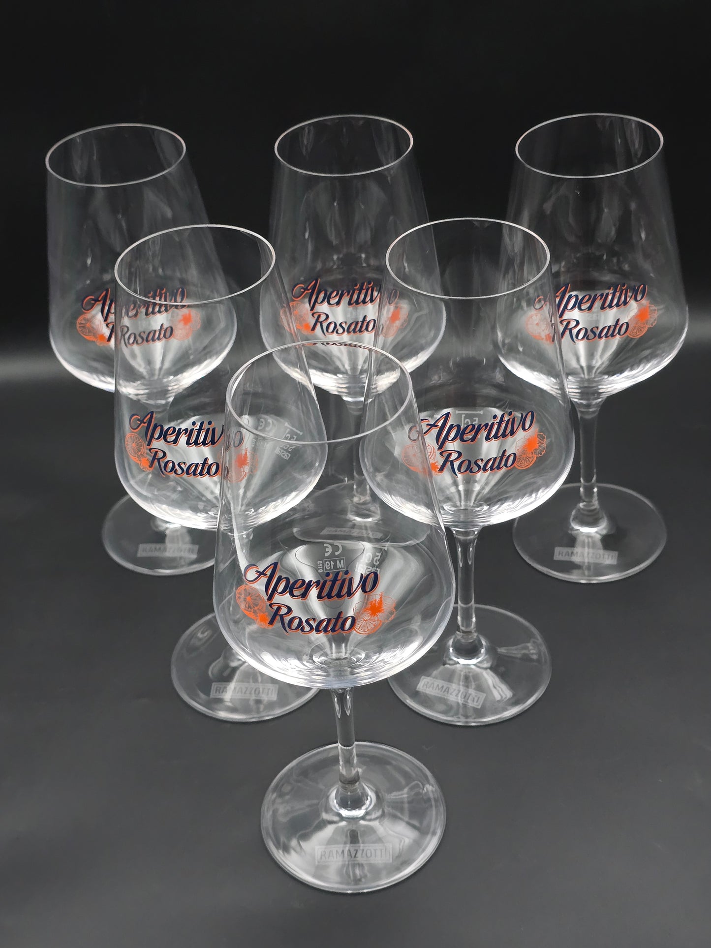 Set of 6 Ramazzotti Aperitivo Rosato Crystal Glasses. 550ml 22.5cm tall.