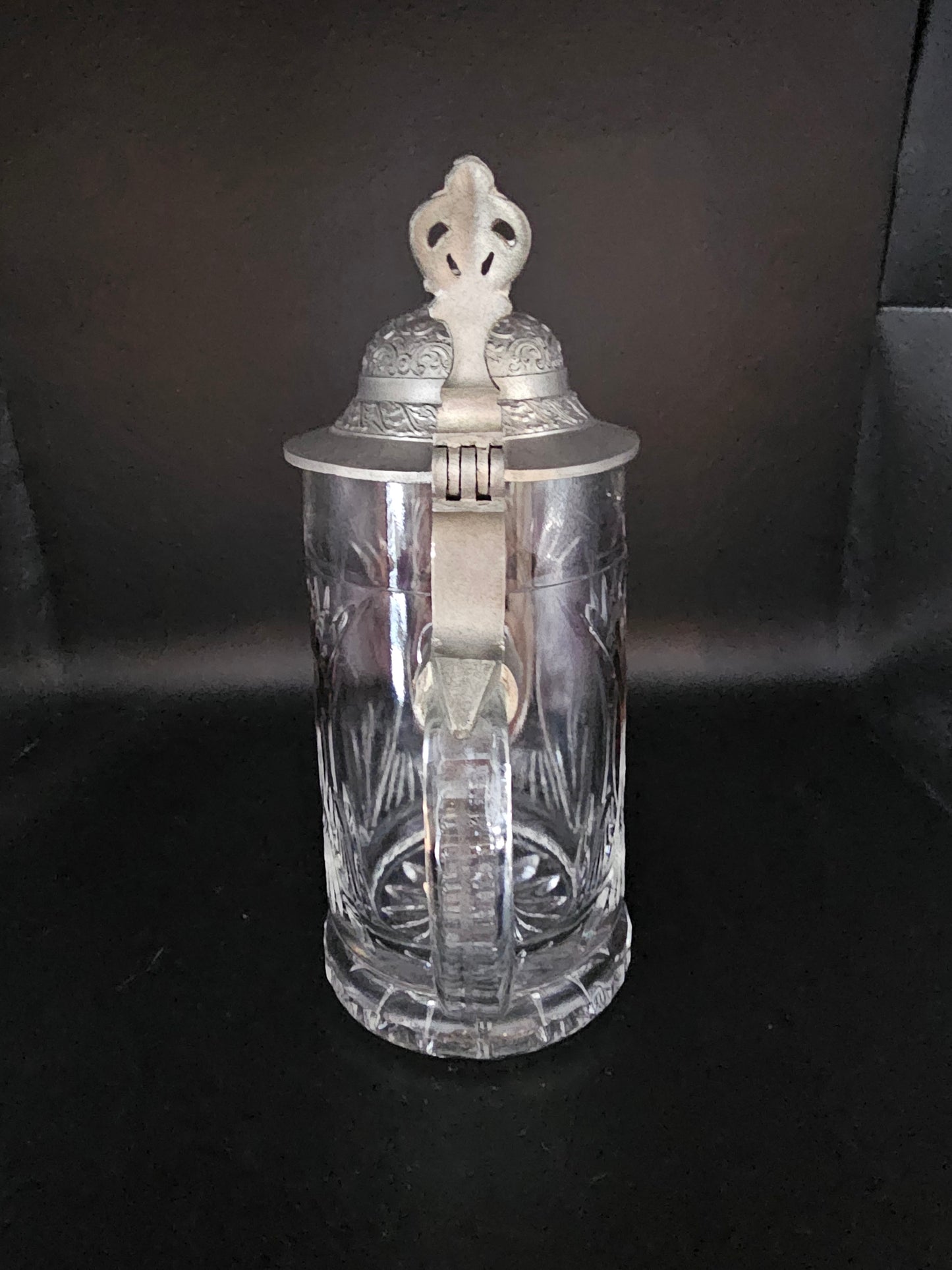 Crystal Beer Stein with Pewter Lid & Purple decoration