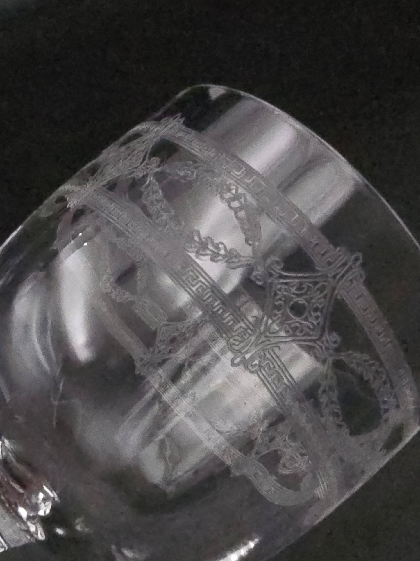 Antique French Needle-Etched Crystal Wine Glasses – Set of 7 Elegant 300ml Goblets with Trellis & Floral Design