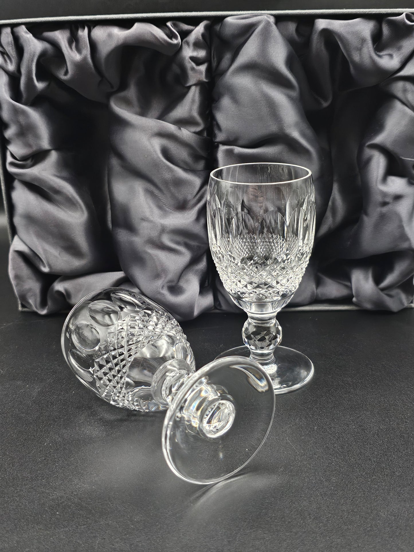 Pair of Waterford Colleen Pattern short stemmed liqueur sherry glasses 100ml