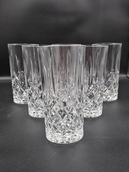 Set of 6 Crystal Hi Ball Tumblers 360ml 15cm tall. Star pattern base