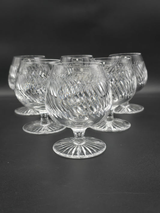 Set of 6 Tudor Crystal Aquitaine Pattern brandy glasses. 10oz