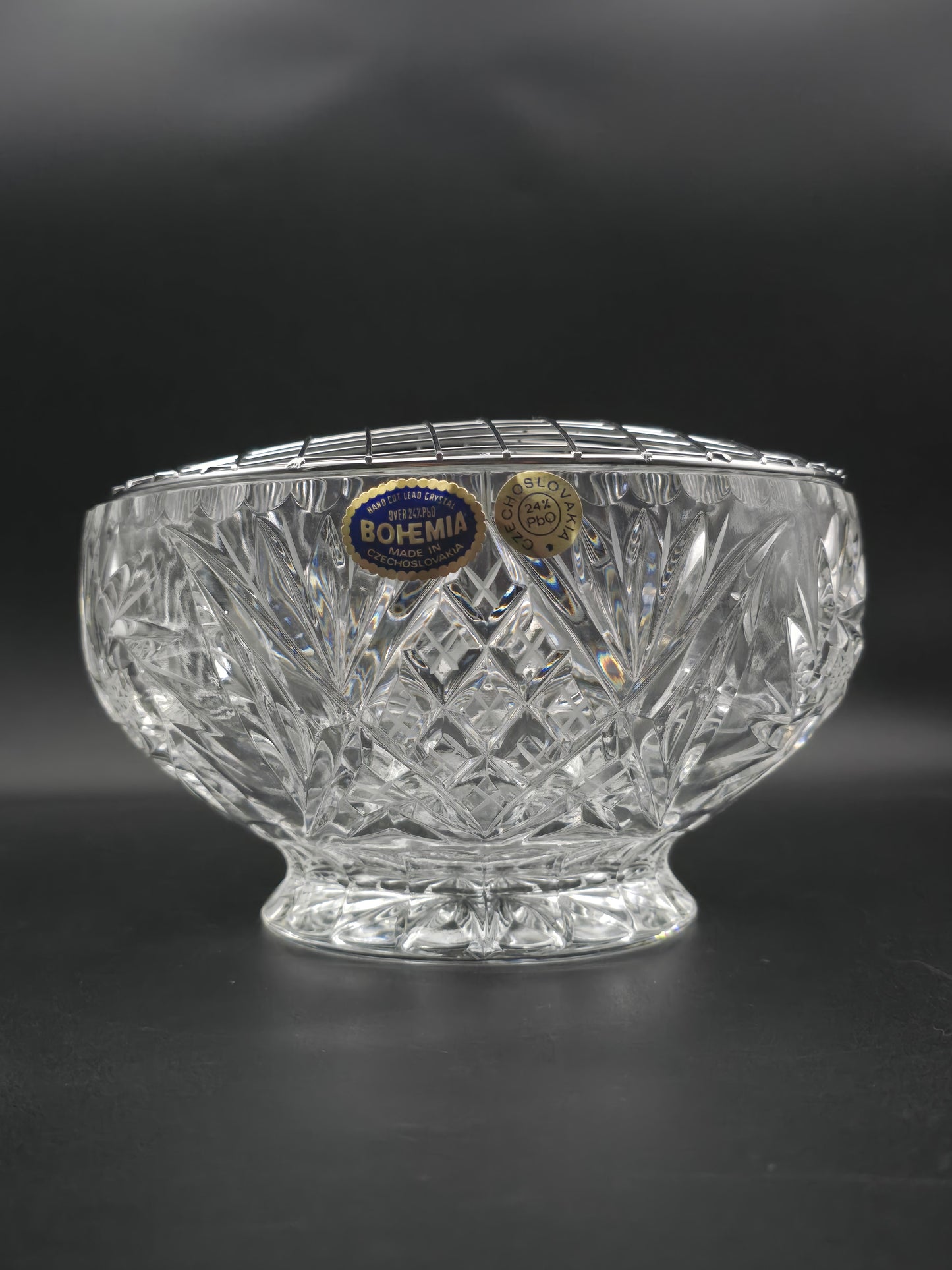 Large 8" Bohemian Lead Crystal Rose Bowl – 24% Hand-Cut Crystal, Heavy 1.8kg, Vintage Czech Centrepiece Vase