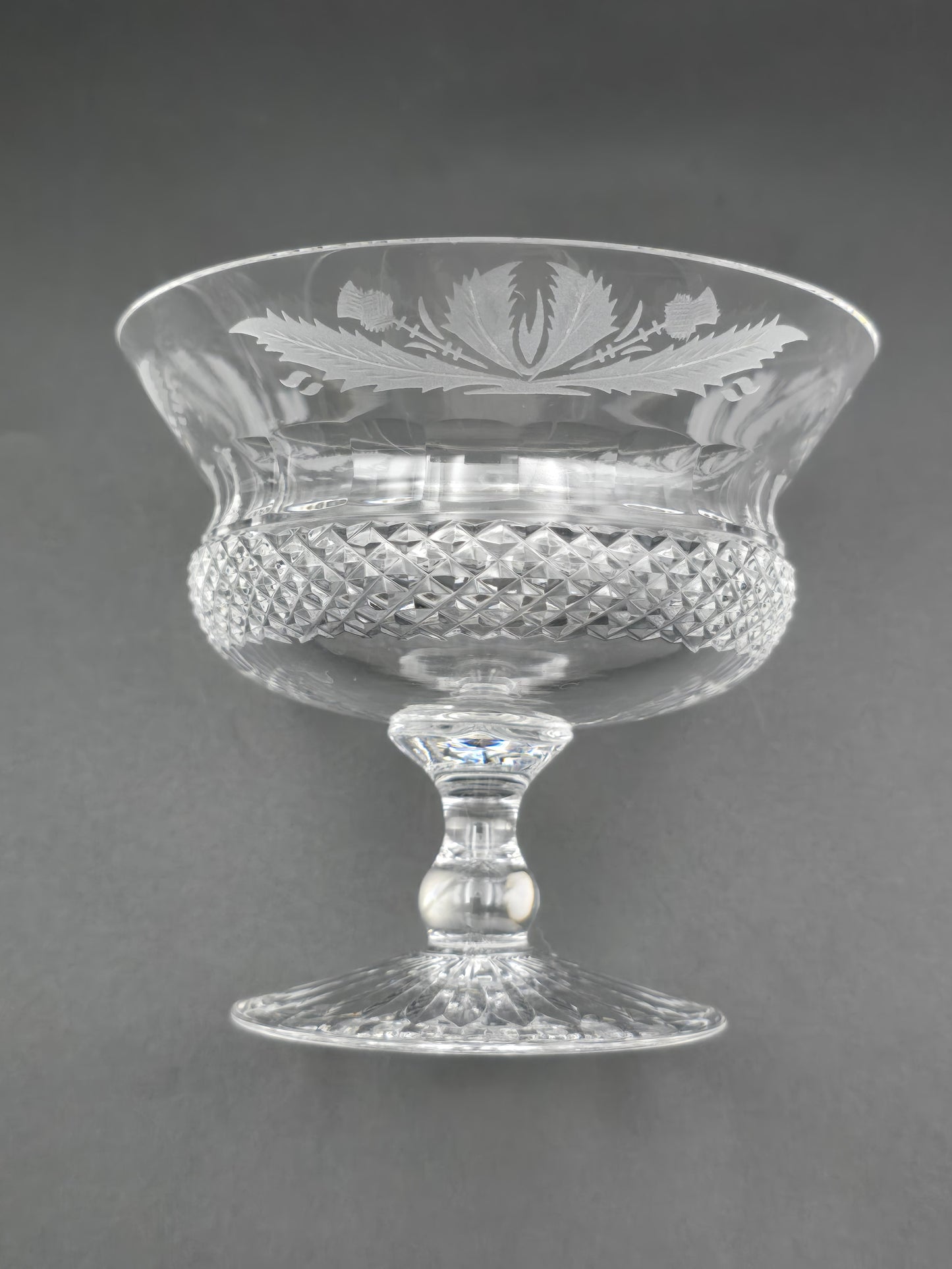 Set of 6 Mid Century Edinburgh Crystal Thistle Pattern Peach Melba Coupes. 300ml.