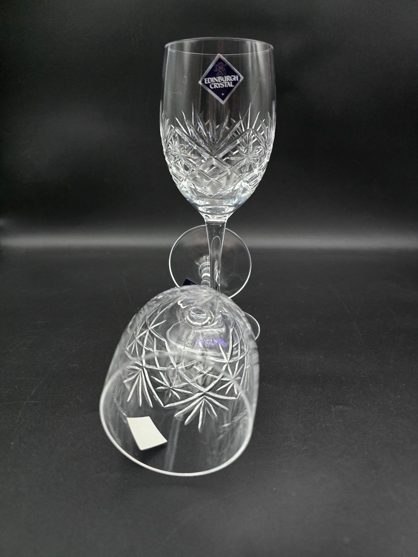 Pair of Large Edinburgh Crystal Duet Pattern Crystal wine glasses 250ml 18.5cm tall.