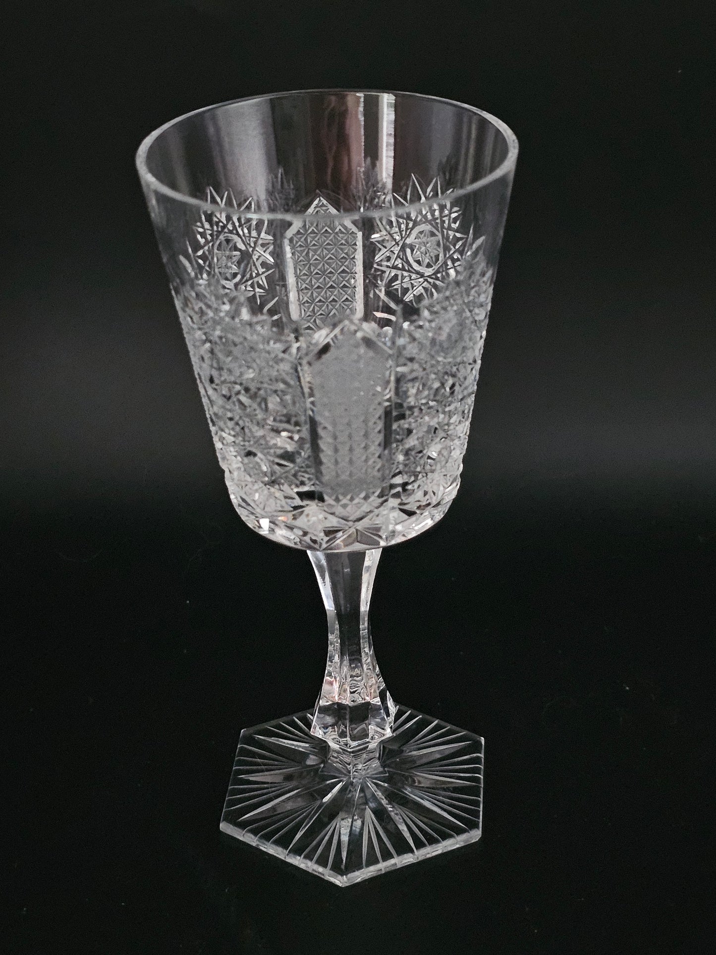 Beautiful Single Crystal Wine Glass with Hexagonal stem. 175ml