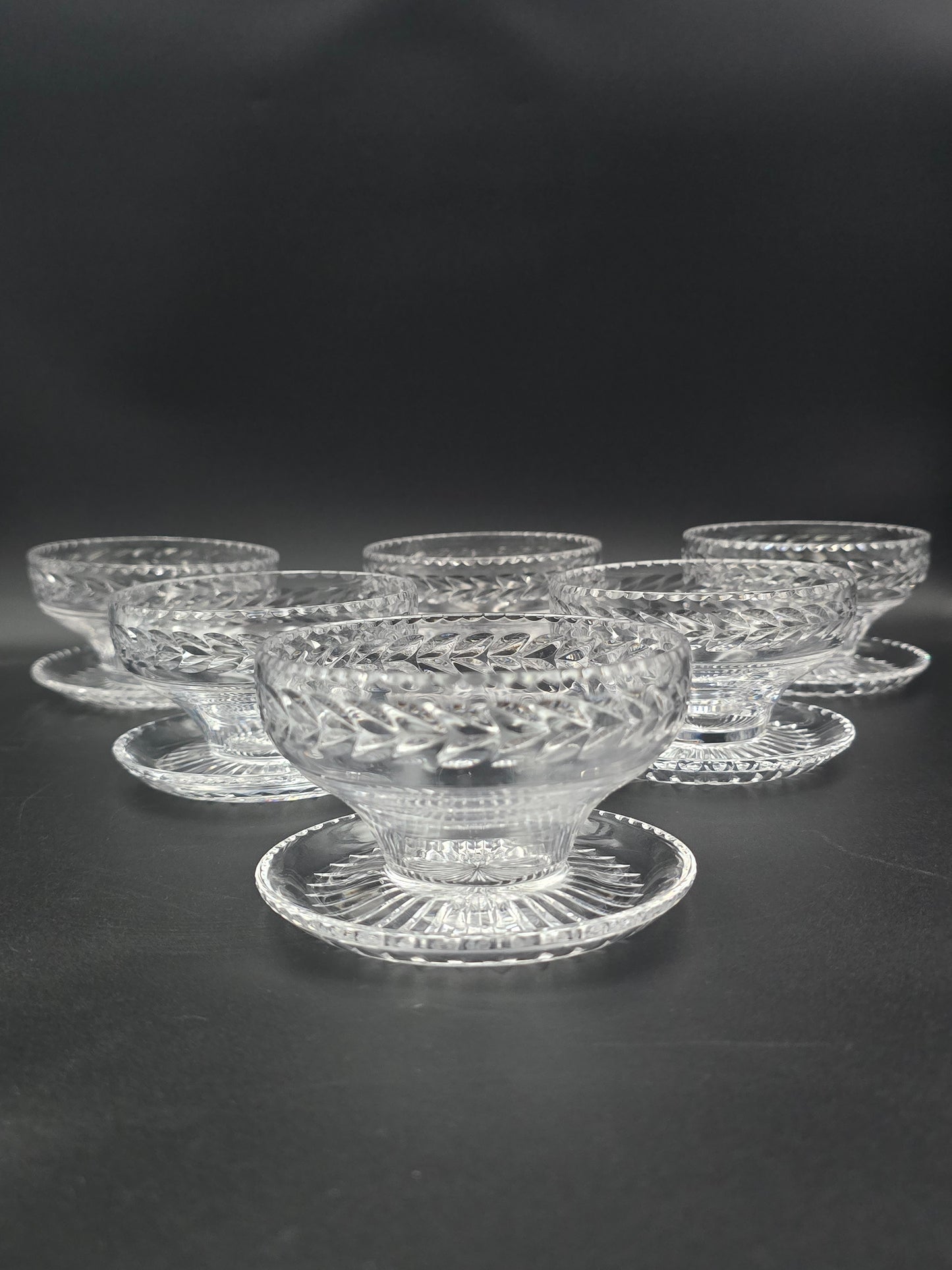 Set of Six Stuart Crystal Arundel Dessert / Pudding  or Starter Bowls – Fan Base Design – Made in England