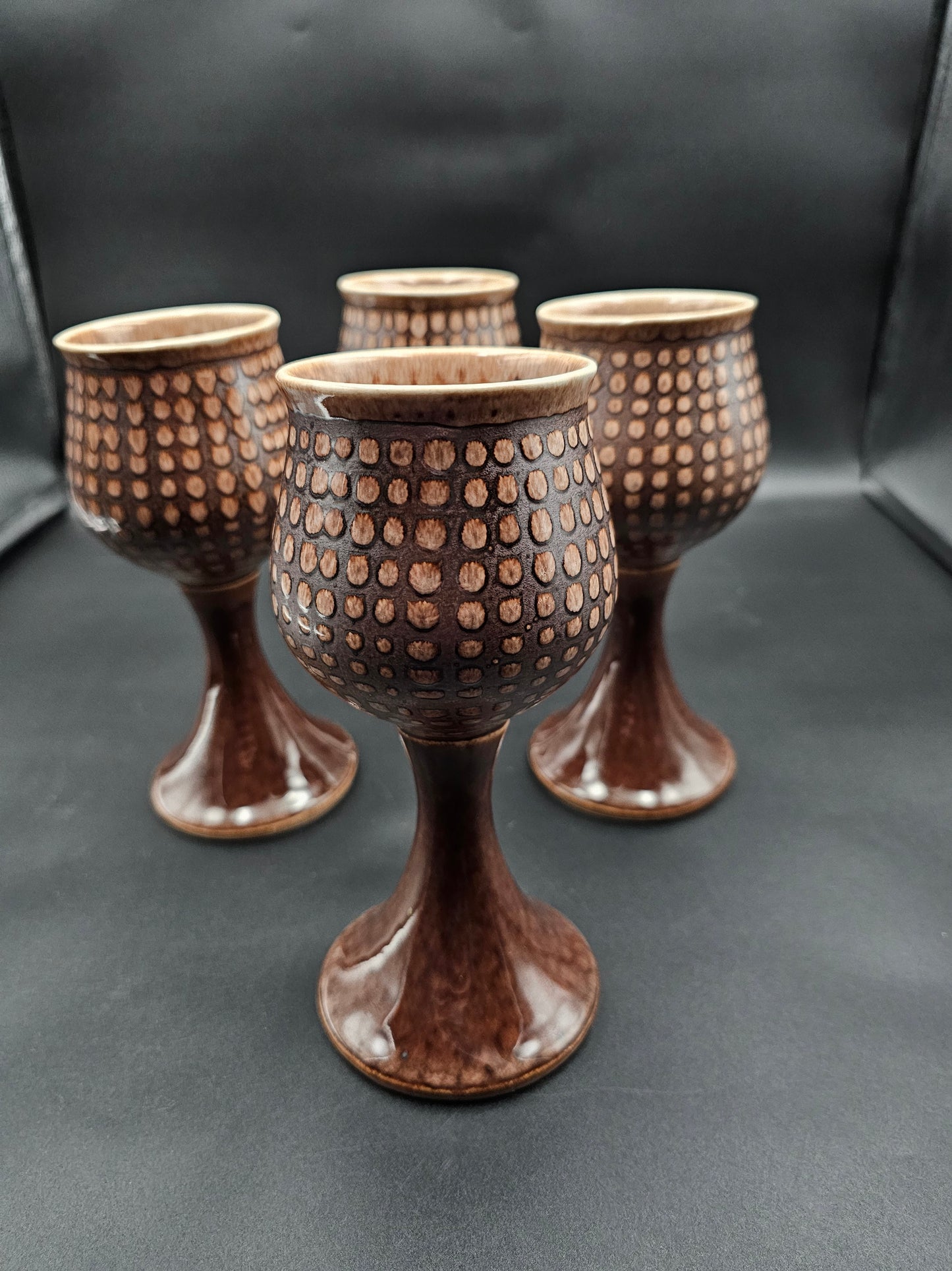 Iden Pottery Rye, Sussex 1970s stoneware wine goblets. Set of 4