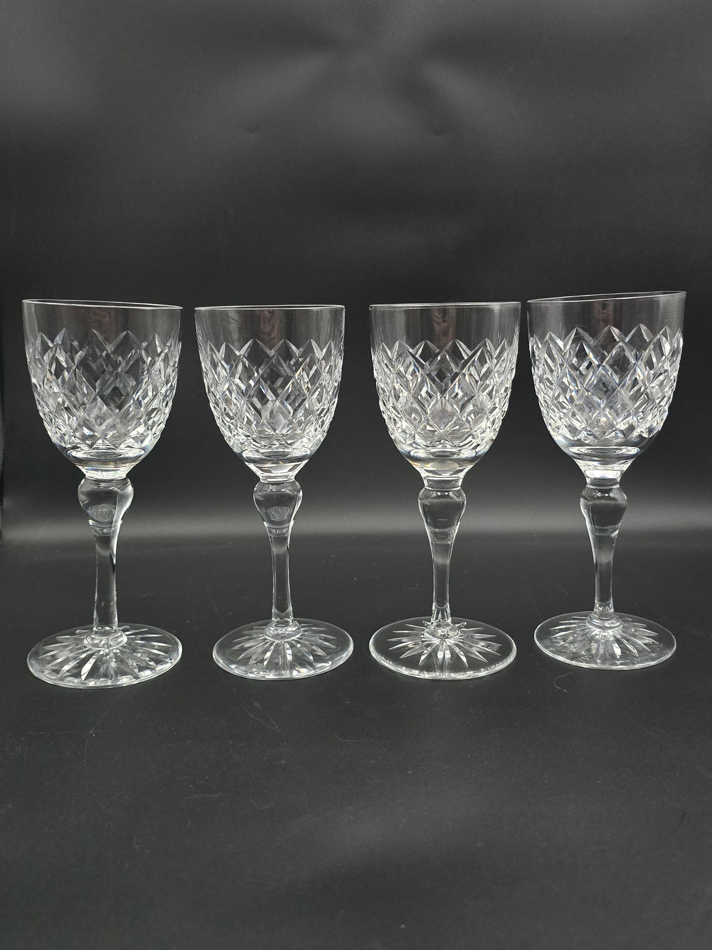 Set of 4 English Crystal Wine glasses. Webb Thomas. Dennis Diamonds pattern. 175ml