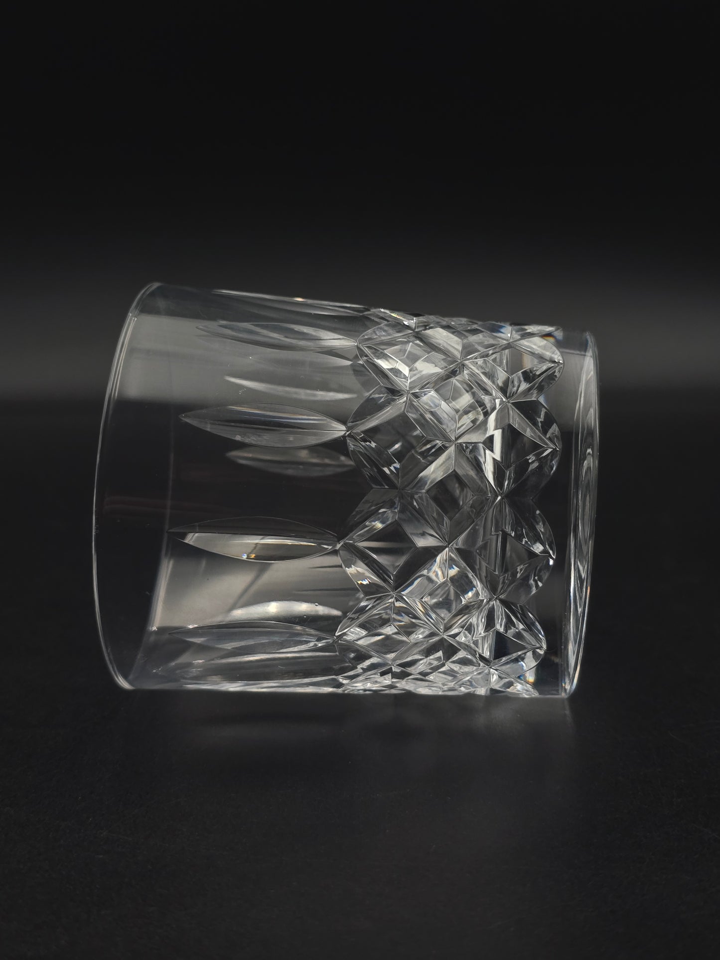 Set of 6 Vintage Heavy Crystal Tumblers, 275ml / 10oz with Cross & Flute Pattern, Plain Base, 8.5cm Tall, Barware Gift