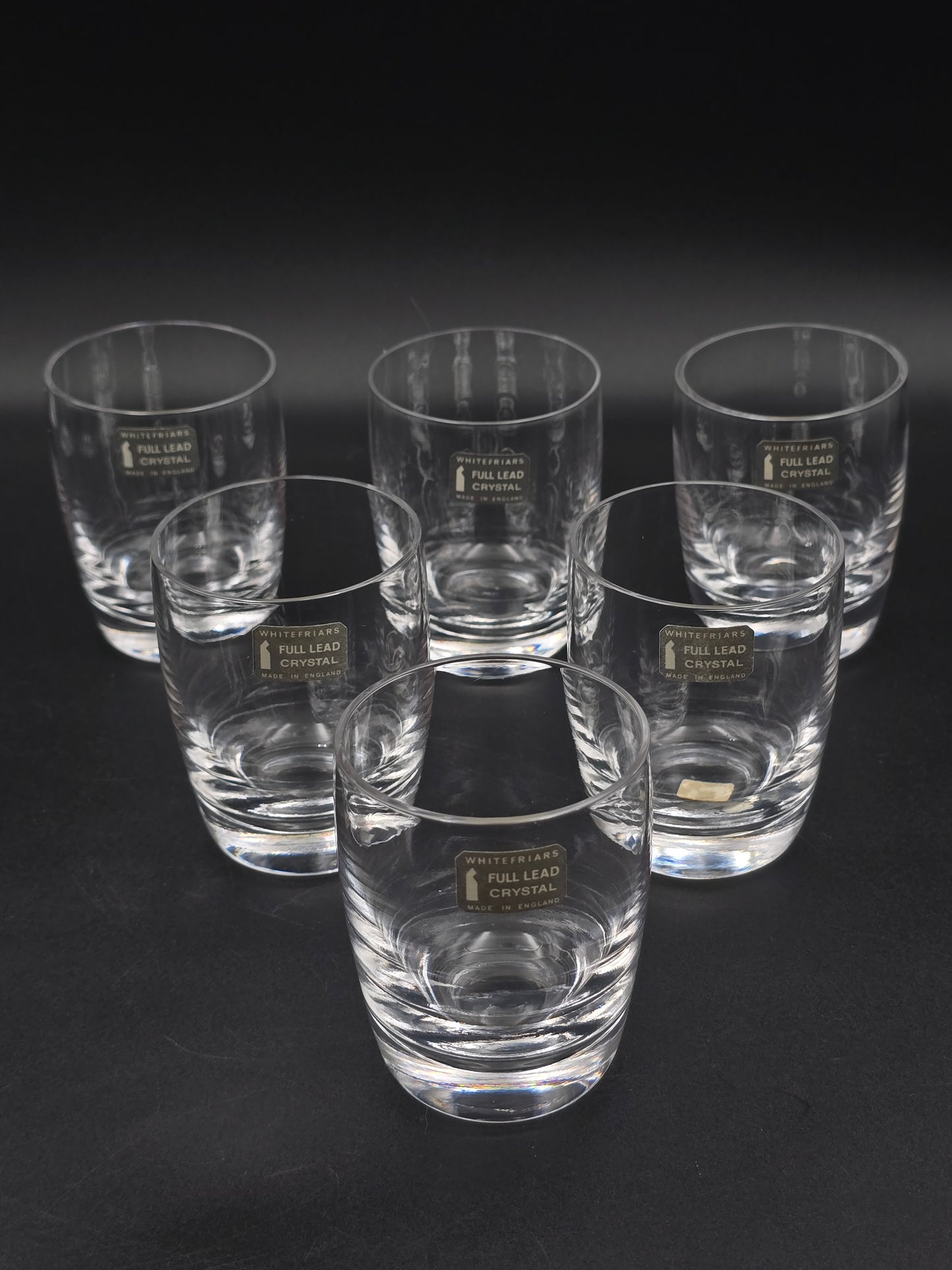 Vintage Boxed Set of 6 Whitefriars 5 oz Lead Crystal Tumblers – Original Stickers – Mid‑Century English Barware
